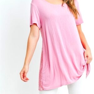 Baby Pink Scoop Neck Lace Back Tunic Top